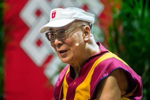 Chris Detrick  |  The Salt Lake Tribune
The Dalai Lama speaks at the Huntsman Center at the University of Utah Tuesday June 21, 2016.