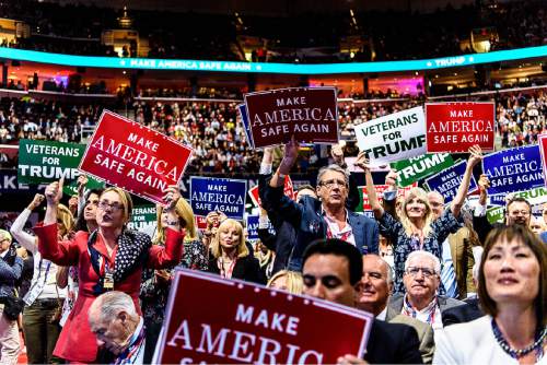 Trent Nelson  |  The Salt Lake Tribune
Make America Safe Again, delegates at the 2016 Republican National Convention in Cleveland, OH, Monday July 18, 2016.