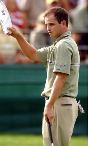 Leah Hogsten  |  The Salt Lake Tribune

Zach Johnson thanks the crowds on the 18th green after clinching the Envirocare Utah Classic Sunday September 7, 2003, at Willow Creek Country Club.