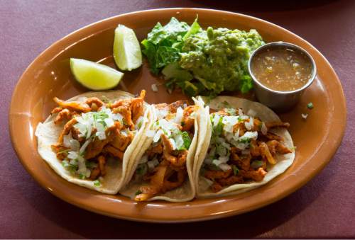 Rick Egan  |  The Salt Lake Tribune

Tacos al Pastor at La Casa del Mole, Mexican restaurant in Cottonwood Heights. Friday, July 15, 2016.