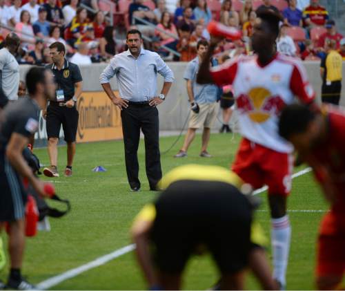 Steve Griffin / The Salt Lake Tribune

An angry Real Salt Lake head coach Jeff Cassar  looks on after New York Red Bulls defender Gideon Baah (3) fouled Real Salt Lake forward Joao Plata (10) during their game at Rio Tinto Stadium in Sandy Wednesday June 22, 2016.