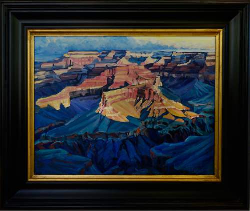 Scott Sommerdorf   |  The Salt Lake Tribune  
The south rim of the Grand Canyon as painted by artist Ron Larson, is one of the works in his new "Vistas and Visions of the Colorado Plateau" show opening at the George S. & Dolores Dore Eccles Art Gallery at SLCC.
