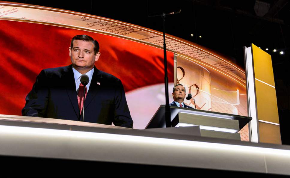 Trent Nelson  |  The Salt Lake Tribune
Senator Ted Cruz speaks at the 2016 Republican National Convention in Cleveland, OH, Wednesday July 20, 2016. Cruz faced a loud reaction when he did not endorse Donald Trump.