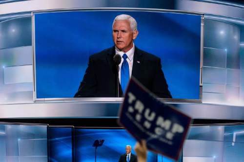 Trent Nelson  |  The Salt Lake Tribune
Vice Presidential nominee Mike Pence speaks at the 2016 Republican National Convention in Cleveland, OH, Wednesday July 20, 2016.