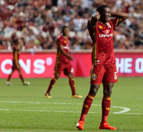 Michael Mangum  |  Special to the Tribune

Real Salt Lake defender Demar Phillips (17) reacts in agony following a failed RSL attack during the second half of their MLS match against the San Jose Earthquakes at Rio Tinto Stadium in Sandy, Utah on Friday, July 22nd, 2016. The match ended in a 1-1 draw.