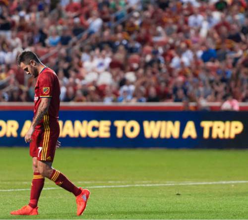Michael Mangum  |  Special to the Tribune

Real Salt Lake forward Juan Manuel Martinez (7) walks away from a failed RSL attack late in the first half of their MLS match against the San Jose Earthquakes at Rio Tinto Stadium in Sandy, Utah on Friday, July 22nd, 2016.