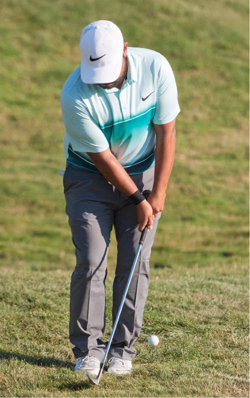 Michael Mangum  |  Special to the Tribune

J.J. Spaun chips onto the 18th green during the Web.com Tour's Utah Championship tournament at Thanksgiving Point  in Lehi, Utah on Sunday, July 24th, 2016. Spaun took second place in the tournament with a final score of -13.