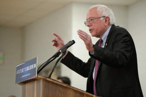 Francisco Kjolseth | The Salt Lake Tribune
Democratic presidential candidate Bernie Sanders speaks foreign policy to a small group gathered in an adjacent room to a packed house 4,800 at West High School in Salt Lake City on Monday, March 21, 2016.