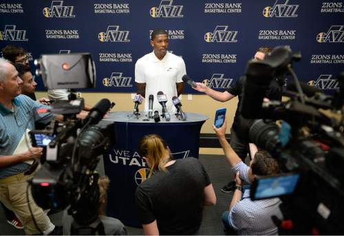 Francisco Kjolseth | The Salt Lake Tribune
The Utah Jazz introduce one of their newest players, Joe Johnson, during a press announcement on Friday, July, 8, 2016. Johnson who last played for the Miami Heat, enters his 16th season with the NBA.