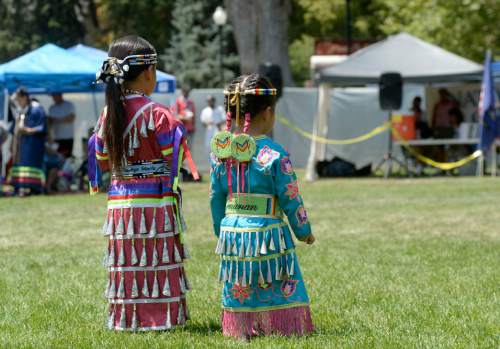 Al Hartmann  |  The Salt Lake Tribune 
Youngsters take part in a tiny tots dance at the annual Native American Celebration at Liberty Park July 25.