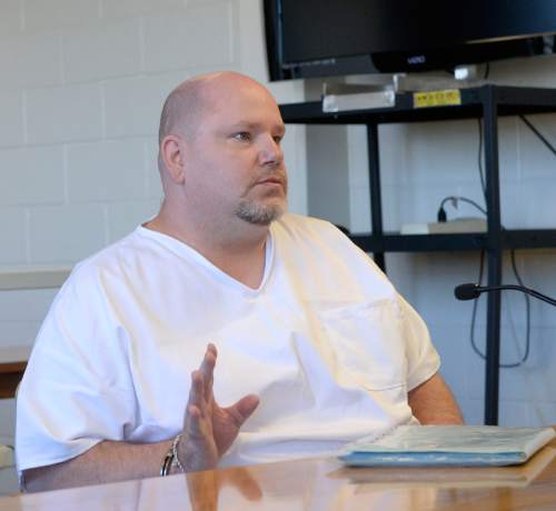 Al Hartmann  |  The Salt Lake Tribune 
Walter Andrew White, who has served 10 years in prison so far for child-abuse homicide, speaks at his first parole hearing Monday July 12 at the Utah State Prison in Draper.   White, a registered sex offender, was sentenced to up to 15 years behind bars in connection with a suicide pact that resulted in the 2006 death of 16-year-old Samantha Mikesell.