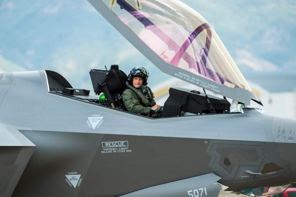Chris Detrick  |  The Salt Lake Tribune
Col. David B. Lyons, Commander of the 388 Fighter Wing, gets out of a F-35 at Hill Air Force Base Wednesday September 2, 2015.