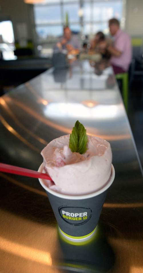 Al Hartmann  |  The Salt Lake Tribune 
Fresh strawberry basil ice cream shake at Proper Burger Co. in Salt Lake City.