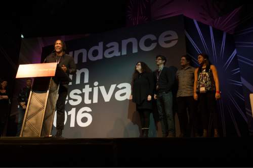Rick Egan  |  The Salt Lake Tribune

Roger Ross Williams accepts a Special Grand Jury Award for Directing for the film "Life, Animated" at the Sundance Film Festival awards ceremony in Park City, Saturday, Jan. 30, 2016.