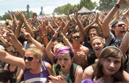 Rick Egan  |  The Salt Lake Tribune

Fans cheer on Silverstein as they play the Vans Warped Tour 2015, at the Utah State Fairgrounds, 
Saturday, August 1, 2015.