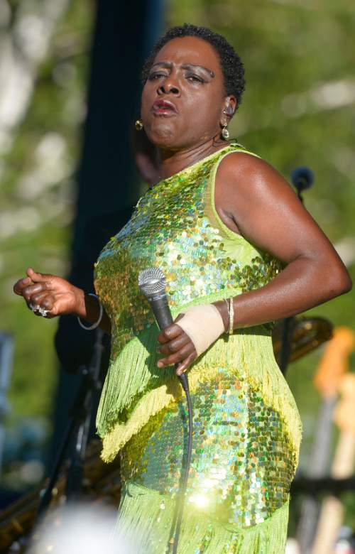Leah Hogsten  |  The Salt Lake Tribune
Funk/soul band Sharon Jones & the Dap Kings opens for blues-rock band Tedeschi Trucks Band during their sold out show during the Wheels of Soul 2015 Summer Tour, at Red Butte Garden, Friday, June 12, 2015.