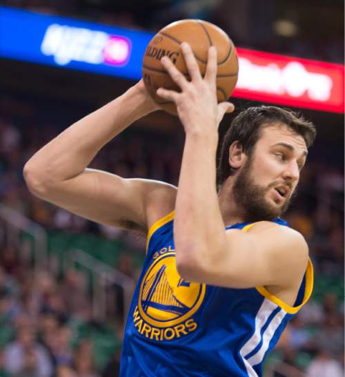 Steve Griffin  |  The Salt Lake Tribune


Golden State Warriors center Andrew Bogut (12) hauls down a rebound during first half action in the Utah Jazz versus Golden State Warriors NBA basketball game at EnergySolutions Arena in Salt Lake City, Tuesday, January 13, 2015.