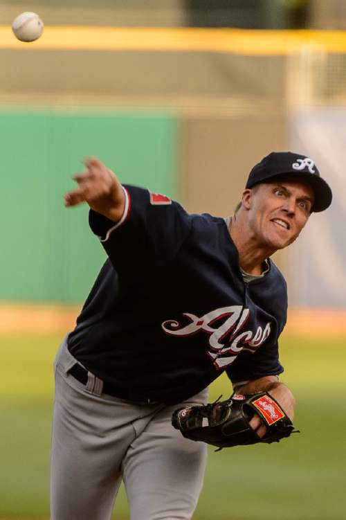 Trent Nelson  |  The Salt Lake Tribune
Zack Greinke pitches for the Reno Aces, in baseball action vs. the Salt Lake Bees in Salt Lake City, Wednesday August 3, 2016.