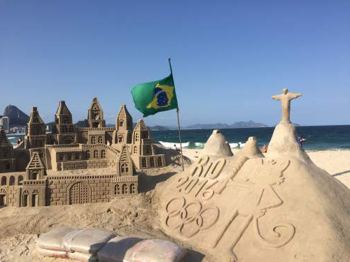 Christopher Kamrani | Salt Lake Tribune
Ceremonial Olympic style sandcastles along the sidewalks of Copacabana beach Aug. 4, 2016.