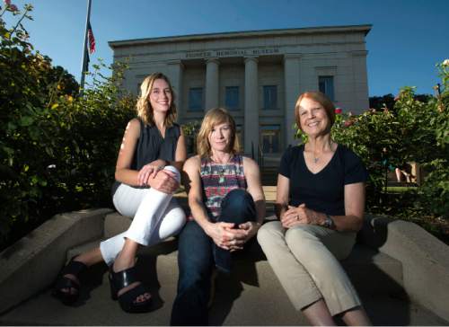 Steve Griffin / The Salt Lake Tribune

Utah writers Ella Joy Olsen, Alison McLennan and Julie J. Nichols are publishing novels that are set in Utah. The group was photographed on the steps of the Daughters of the Utah Pioneers museum in Salt Lake City Wednesday July 20, 2016.