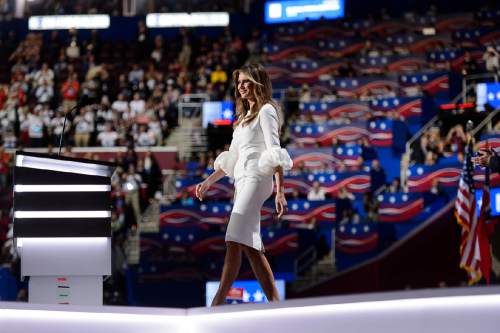 Trent Nelson  |  The Salt Lake Tribune
Melania Trump speaks at the 2016 Republican National Convention in Cleveland, OH, Monday July 18, 2016.