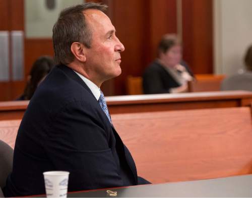 Rick Egan  |  The Salt Lake Tribune

Former Attorney General Mark Shurtleff in 3rd District Court for a scheduling conference at the Matheson Courthouse, Monday, March 23, 2015. Third District Court Judge Randall Skanchy set a June 15 date for a hearing to determine whether Shurtleff will stand trial on bribery and corruption charges.