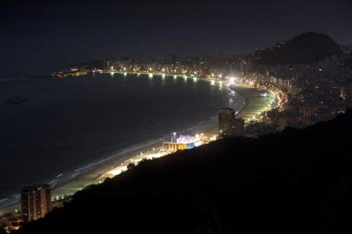 Rick Egan  |  The Salt Lake Tribune

The beach volleyball stadium can be seen along Copacabana beach, in Rio de Janeiro, Thursday, August 4, 2016.