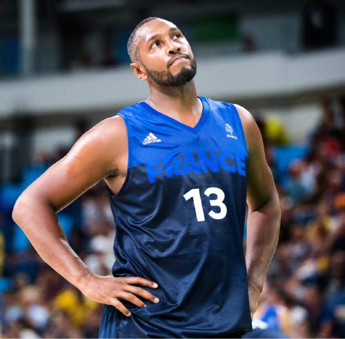 Rick Egan  |  The Salt Lake Tribune

Boris Diaw (13) of France checks out the scoreboard, as Australia extends their lead, in Olympic Basketball action. Australia defeated France 87-66, in Olympic Basketball action in Rio de Janeiro, Friday, August 5, 2016.