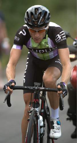 Leah Hogsten  |  The Salt Lake Tribune
Chad Beyer with Lupis Racing Team climbs Guardsman's Pass during Stage 6 of the Tour of Utah on Saturday, August 6, 2016 that took cyclists on a 114-mile ride with over 11,000 feet of climbing from Snowbasin Ski Resort to Snowbird.