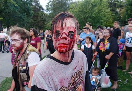 Lennie Mahler  |  The Salt Lake Tribune

Zombies gather at Washington Square prior to the 9th annual SLC Zombie Walk in downtown Salt Lake City, Sunday, Aug. 7, 2016.