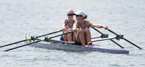 Rick Egan  |  The Salt Lake Tribune

Devery Karz and Kathleen Bertko finished in first place in their heat, in the Lightweight Women's Double Sculls, qualifying them to advance to the semifinals for the USA, at Lagoa Stadium, in Rio de Janeiro, Tuesday, August 9, 2016.