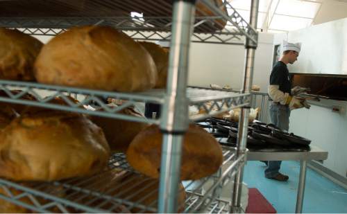 Leah Hogsten  |  The Salt Lake Tribune
Allen Levie, owner of Abigail's oven, pulls fresh-baked sourdough breads out of the oven that the family sells at the Downtown Farmers Market. Their baking business began five years ago with his daughter Abigail, who wanted a way to make extra money and sold loaves of bread to neighbors  with the help of her brothers Dennis and Paul.