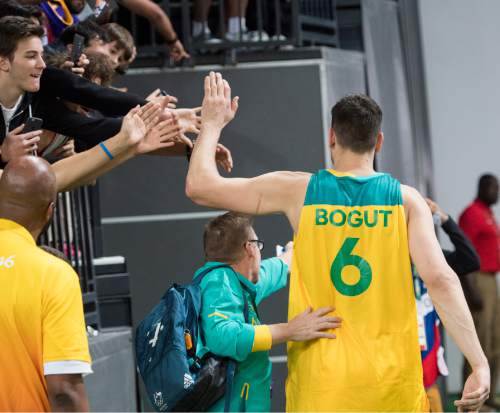 Rick Egan  |  The Salt Lake Tribune

Andrew Bogut (6) of Australia leaves the floor, after Australia was defeated by the USA, in Olympic basketball action, USA vs. Australia, in Rio de Janeiro, Wednesday, August 10, 2016.