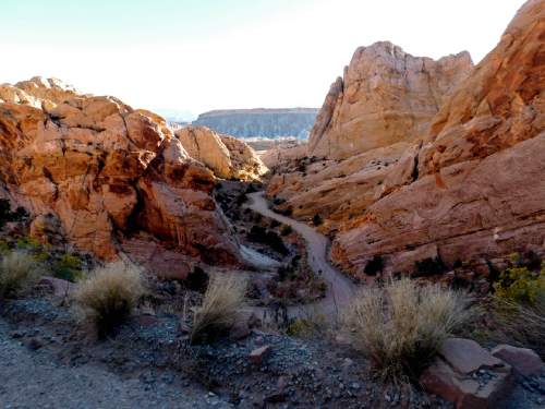 Erin Alberty  |  The Salt Lake Tribune

The Burr Trail enters the rocky maze of the Waterpocket Fold on Oct. 5, 2015 in Capitol Reef National Park.