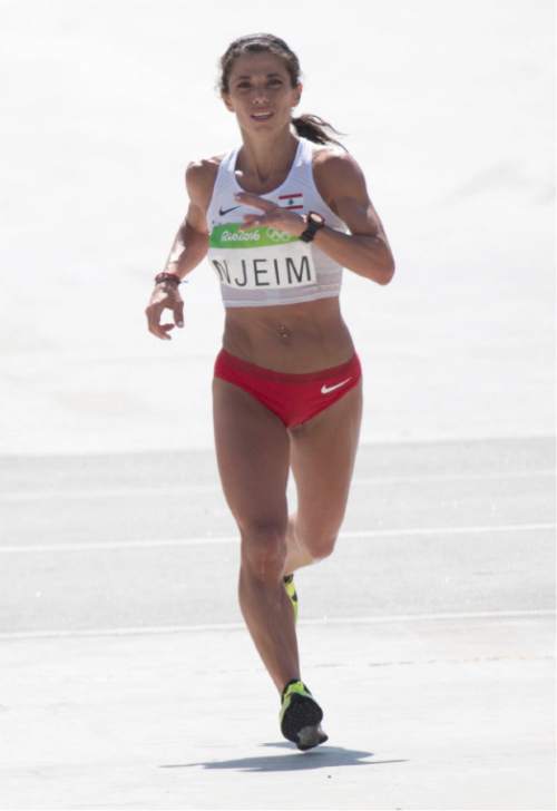 Rick Egan  |  The Salt Lake Tribune

Chirine Njeim, nears the finish line in the Sambódromo as she runs for Lebanon, in the Women's Marathon, in Rio de Janeiro Brazil, Sunday, August 14, 2016.