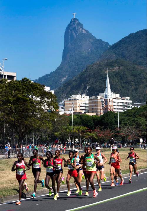 Rick Egan  |  The Salt Lake Tribune

Runners run along Aterrode Flamengo, ion the women's Marathon, in Rio de Janeiro Brazil, Sunday, August 14, 2016.