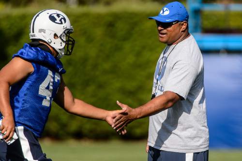 Trent Nelson  |  The Salt Lake Tribune
New coach Kalani Sitake oversees his first BYU fall camp practice, Friday August 5, 2016 in Provo.