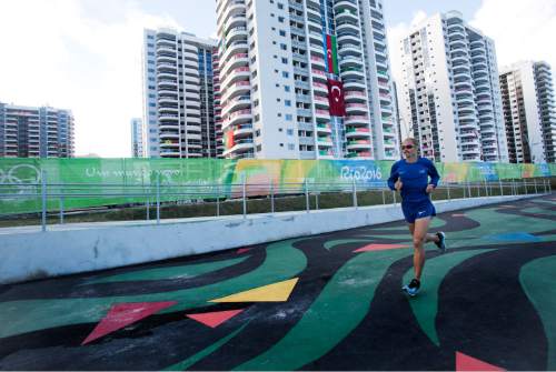 Rick Egan  |  The Salt Lake Tribune

Former BYU runner Jared Ward prepares for the marathon in the Olympic Village in Rio de Janeiro Brazil, Friday, August 12, 2016.