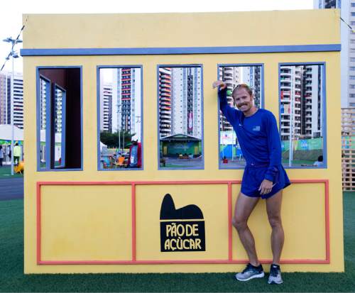 Rick Egan  |  The Salt Lake Tribune

Former BYU runner Jared Ward poses by one of the back drops in the Olympic Village, in Rio de Janeiro Brazil, Friday, August 12, 2016.