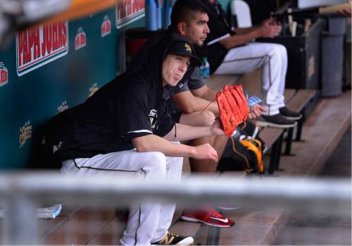 Scott Sommerdorf   |  The Salt Lake Tribune  
Former San Francisco Giants and Los Angeles Angels pitcher Tim Lincecum sits in the dugout about 30 minutes prior to game time. Lincecum made his first start in Salt Lake for the Salt Lake Bees, Monday, August 15, 2016.