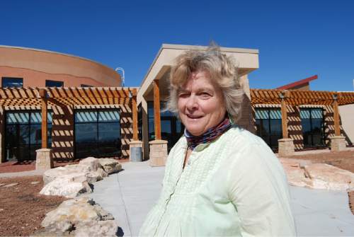 Brian Maffly  |  The Salt Lake Tribune

Janet Ross, founder of the Four Corners School of Outdoor Education, shows off the schoolís recently completed Canyon Country Discovery Center in Monticello. The new center, set for a grand opening celebration Saturday, Aug. 20, offers science-education programs, an exhibit hall, teaching training, conference center and another reason for travelers to stop in the San Juan County town.