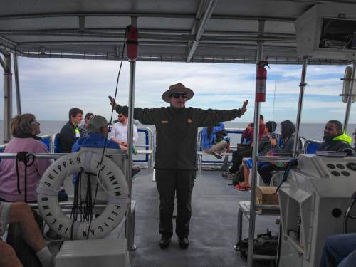 Erin Alberty  |  The Salt Lake Tribune

Biscayne National Park ranger Liz Strom describes ancient savannas beneath the sea Jan. 29, 2016 during the park's first ranger-led boat tour in two years.