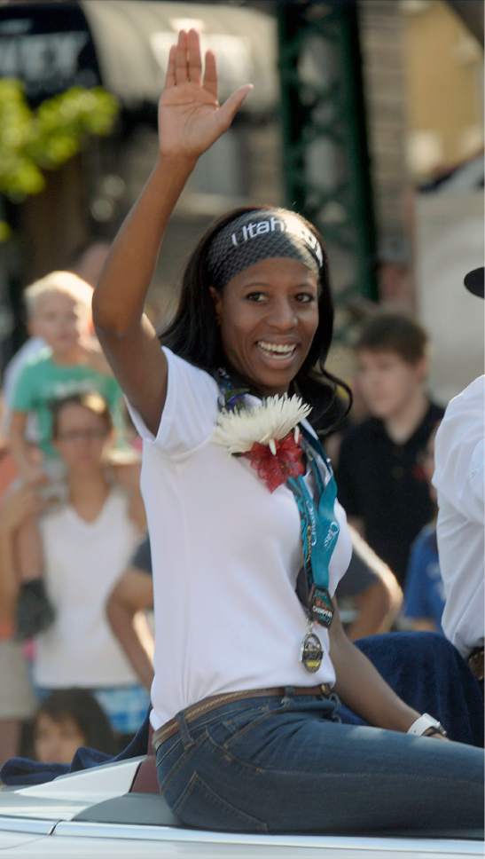 Al Hartmann  |  The Salt Lake Tribune 
Congresswoman Mia Love waves to thousands attending the Day's of 47 parade in downtown Salt Lake City Monday July 25 celebrating Utah's heritage and spirit.
