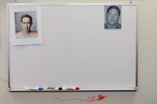 Trent Nelson  |  The Salt Lake Tribune
A white board in investigator Sam Brower's office shows FLDS leaders Warren and Lyle Jeffs, in Cedar City, Thursday January 15, 2015.