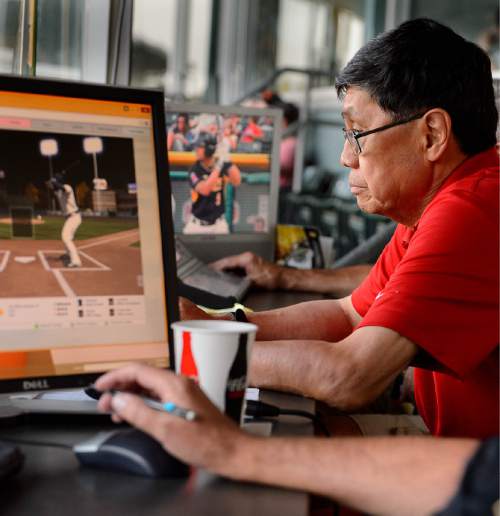 Trent Nelson  |  The Salt Lake Tribune
Salt Lake Bees' scorekeeper Howard Nakagama has been doing the job for 20 plus years and knows what goes into making the right call. Salt Lake City, Wednesday August 3, 2016.