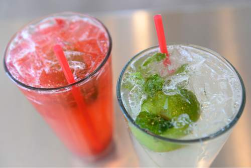 Al Hartmann  |  The Salt Lake Tribune 
Freshly made mint limeade and rasberry limeade made from scratch at Sweet Lake Limeade and Biscuits.