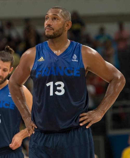 Rick Egan  |  The Salt Lake Tribune

Boris Diaw (13) of France watches the fans from Spain celebrate as he leaves the court, after France was defeated by Spain, in mens Olympics quarterfinal basketball action, France vs.Spain, at Carioca Arena, in Rio de Janeiro, Monday, August 15, 2016.