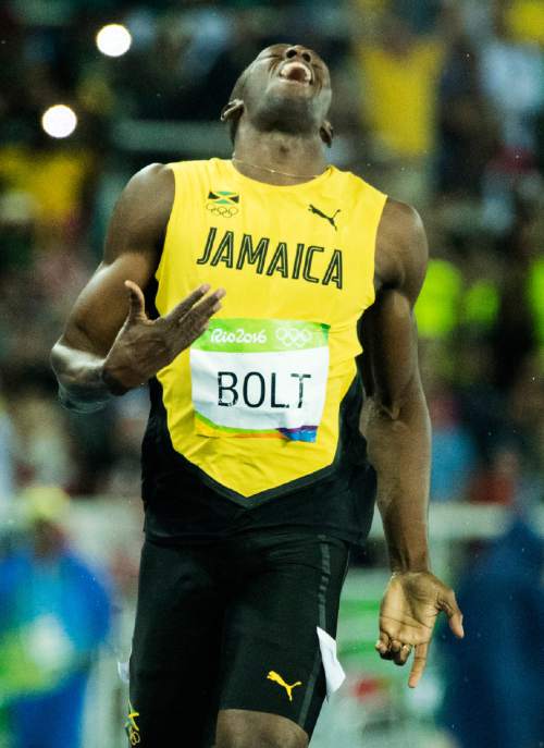 Rick Egan  |  The Salt Lake Tribune

Usain Bolt wins the 200-meters, at Olympic Stadium, in Rio de Janeiro, Thursday, August 18, 2016.