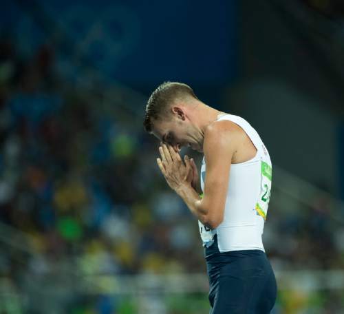 Rick Egan  |  The Salt Lake Tribune

Charlie Grice, Great Britain, reacts as he realizes that he qualified for the men's 1500 finals, at Olympic Stadium, in Rio de Janeiro, Thursday, August 18, 2016.