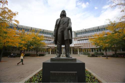 Francisco Kjolseth  |  Tribune file photo

The statue of Brigham Young at BYU is seen in this photo from September 2013.